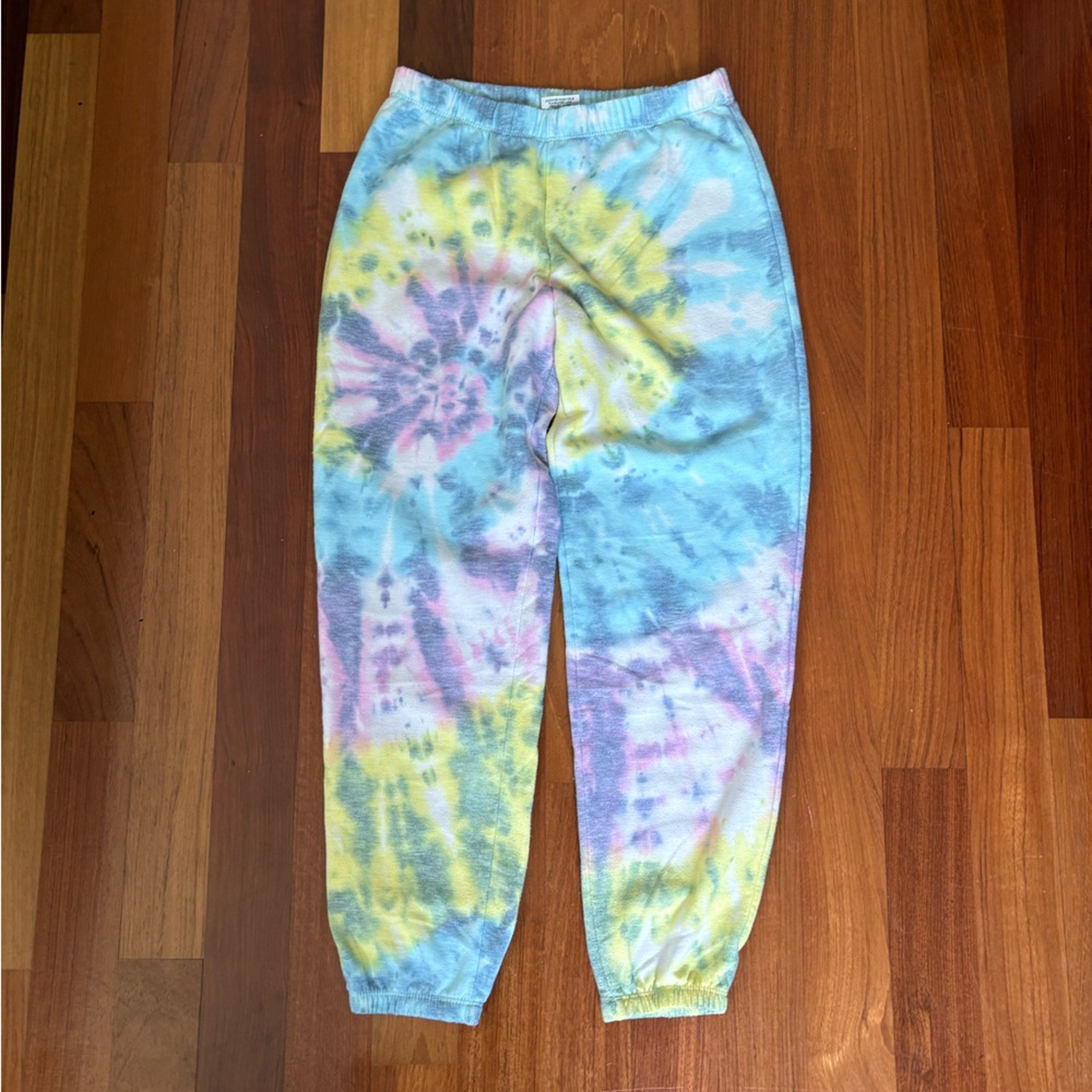 Blue and Yellow Tie-Dye Sweatpants with Elastic Waistband